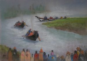 Pulling together, Canoe Journey II                   pastel    14" x 20"